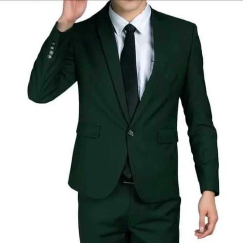 Jas Blazer Pria Formal Hijau Botol Kancing Satu