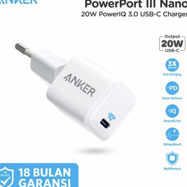 →➘✹ Anker Powerport III Nano - Wall Charger 20W PD - A2633 - Garansi Resmi