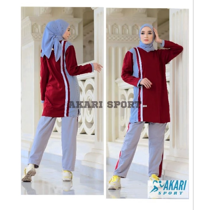 ➲➛☆ SETELAN BAJU OLAHRAGA TRAINING TUNIK WANITA MUSLIMAH KATUN COMBET PREMIUM Promo