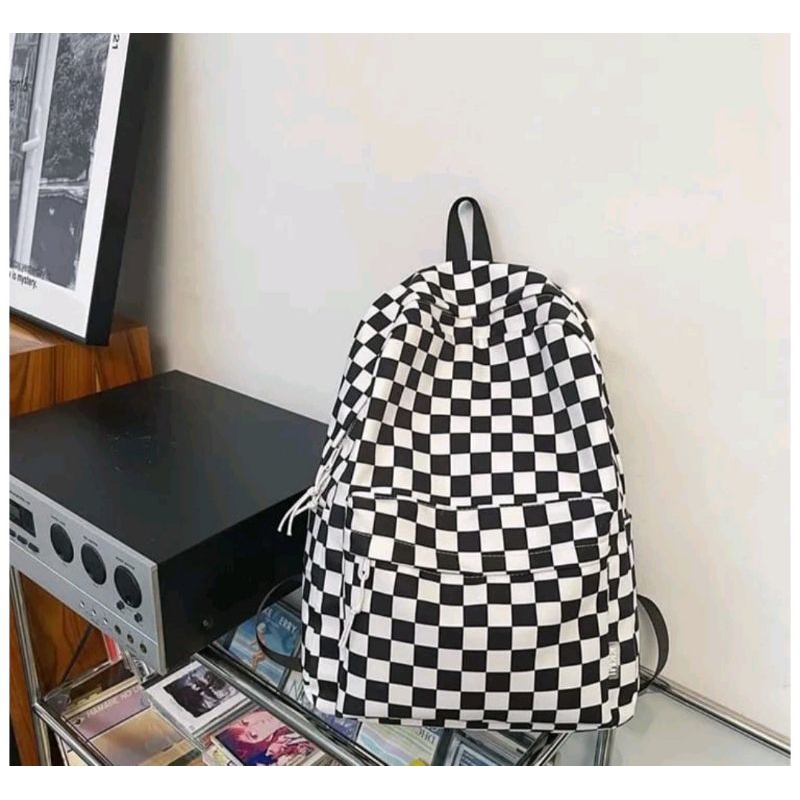 PROMO SPESIAL Tas ransel Motif Catur warna hitam / Tas Sekolah Pria Wanita / Tas Ransel