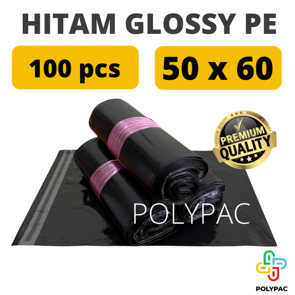 Polymailer HITAM GLOSSY [50x60] isi 100 pc - Polymailer Hitam Premium