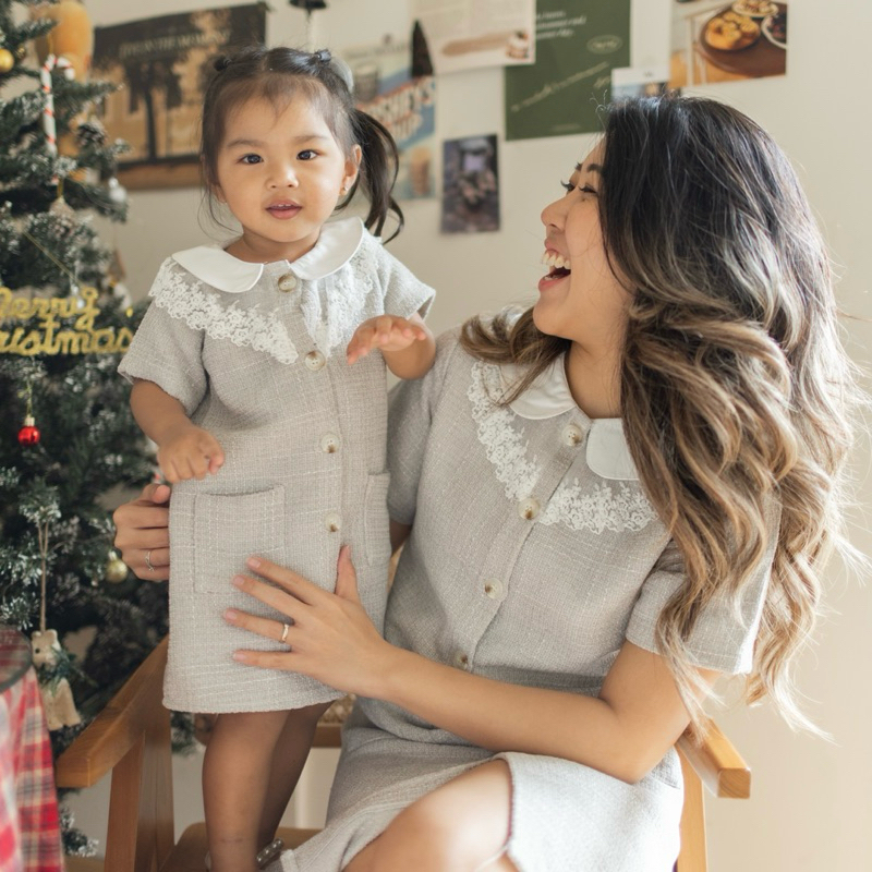 Pocca - Carol Dress Moms | Baju Couple Ibu dan Anak Mom and Kids Lucu Dress Pastel Natal Renda Impor