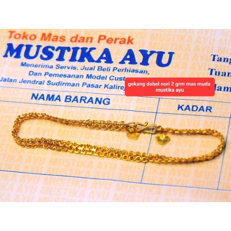 gelang dobel nori 2 grm emas muda asli/gelang anak dan dewasa/gelang emas 22/gelang medan dobel