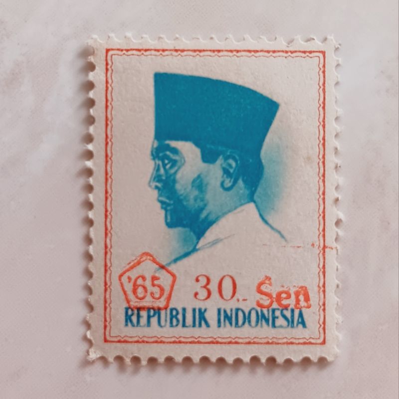 

(AF) Perangko Indonesia 1965 Cetak Tindih '65 dan Sen (Soekarno) 30 Sen Mint