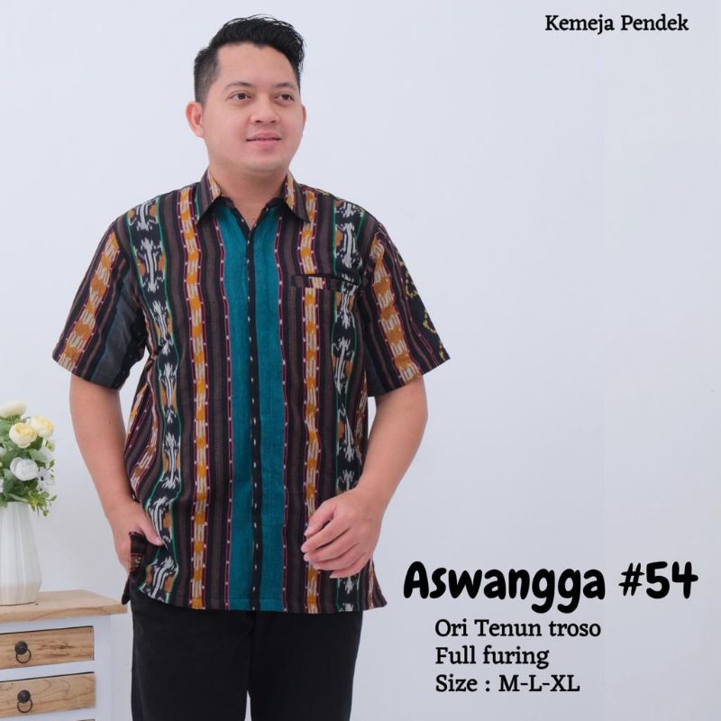 TERMURAH - COD Kemeja Tenun Pria Lengan Pendek • Ori Tenun Troso Jepara Full Furing • Kemeja Pria Et