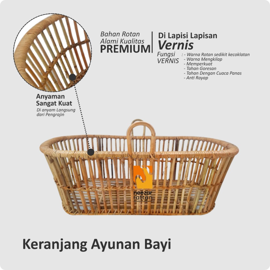 Keranjang Ayunan Bayi Rotan