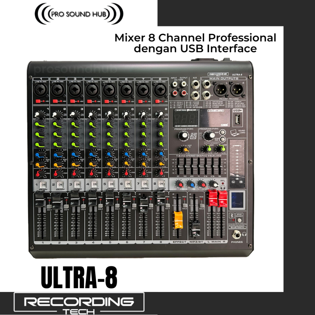 Recording Tech Ultra-8 Ultra8 Mixer Audio 8 Channel Soundcard USB Audio Interface Bluetooth Recordin