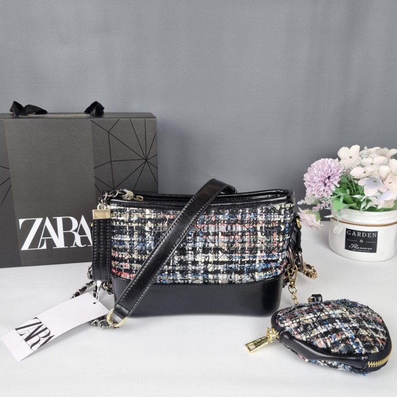 Tas selempang ZARA tweed gabrielle slingbag crossbody bag