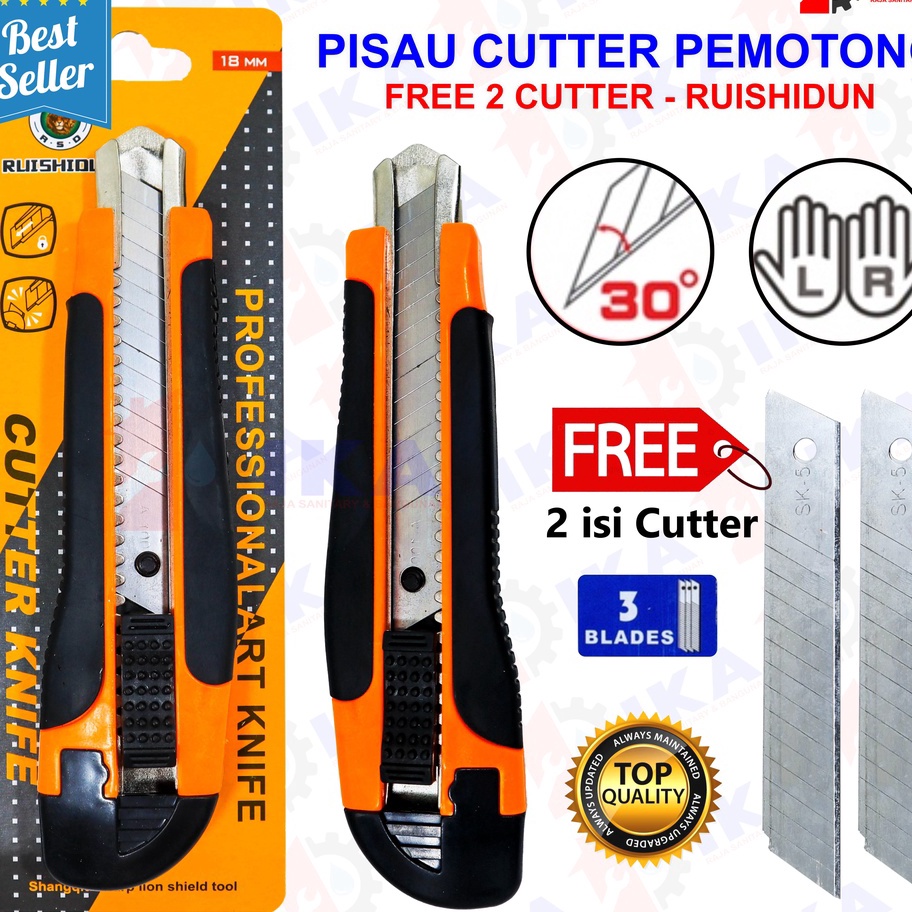 

Big Sale Pisau Cutter Besar Model Putar dan Geser + 2pcs Refill Refil Cutter