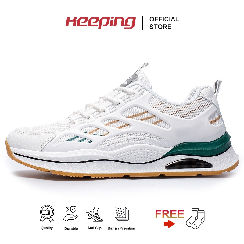 	 Keeping Sepatu Sneakers Pria Original Putih Sepatu Lari Olahraga Cowok Casual Jogging Running Sport Shoes KSR710	