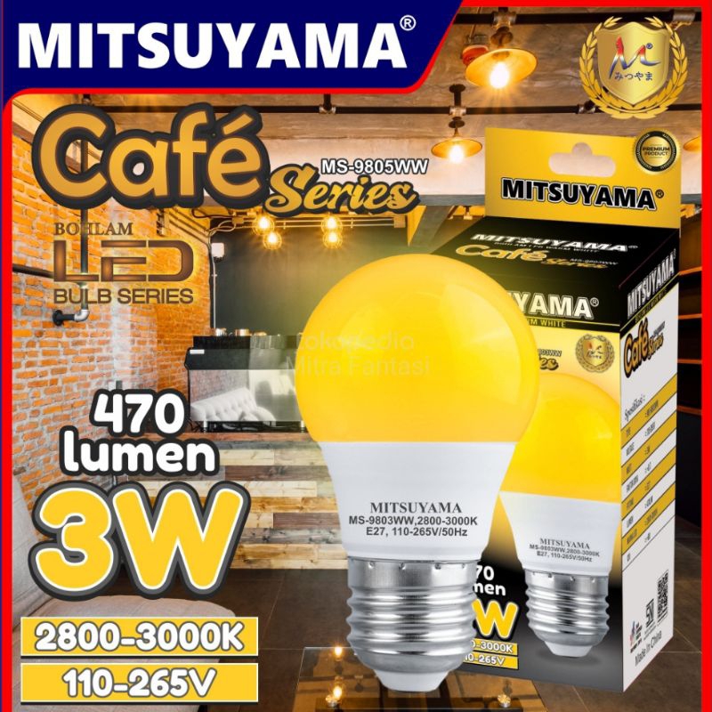 Lampu Bohlam LED MITSUYAMA Cafe Series 3 Watt Warm White Kuning WW Bola Bulb 3W E27 Kafe