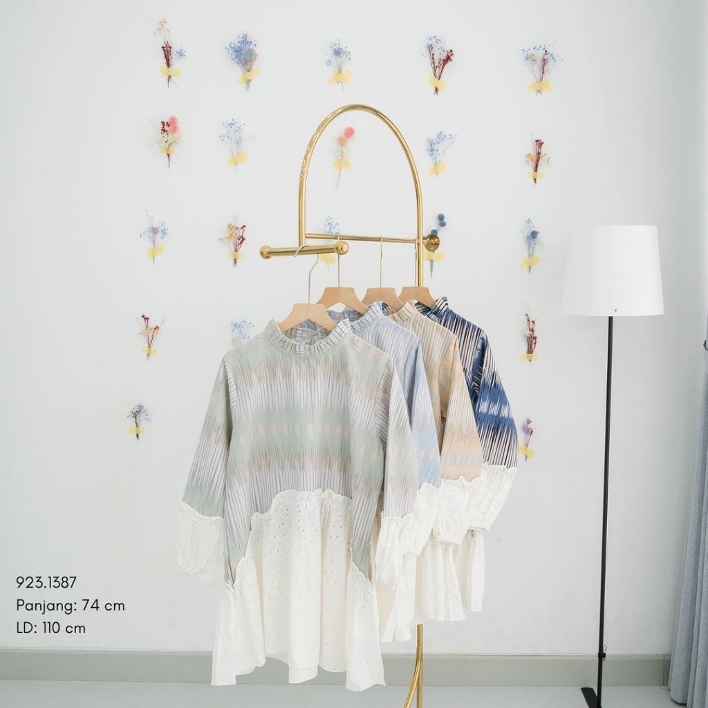 BAJU TUNIK MOTIF KOMBINASI BRUKAT PUTIH