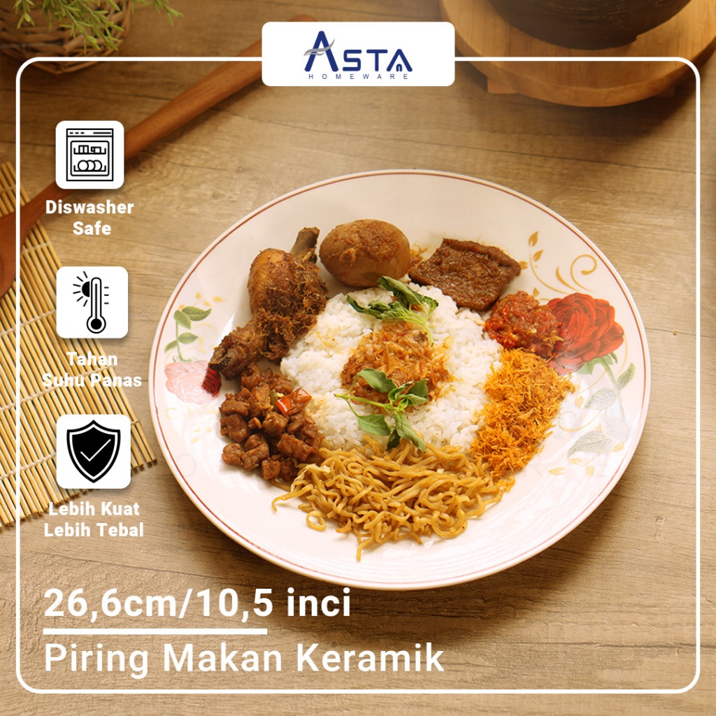 Piring Makan Saji / Asta Piring Keramik / Piring Makan Porcelain Motif / Piring Keramik Motif / Piring Keramik Tebal / Soup Plate 10,25”