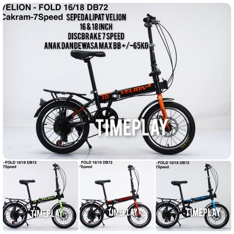 Sepeda Lipat Anak Dewasa 16 18 Inch Velion 7 speed Disc brake