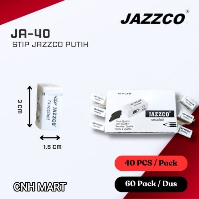 

1 PAK ( 40 Pcs )Penghapus Putih Jazzco - Stark - Combo Warna Putih - Penghapus Putih Isi 40 Pcs