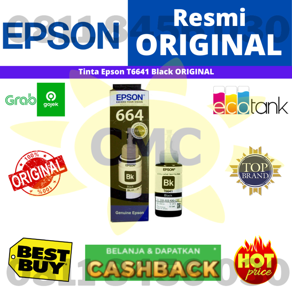 TINTA EPSON T6641 6641 Black ORIGINAL KEMASAN BARU