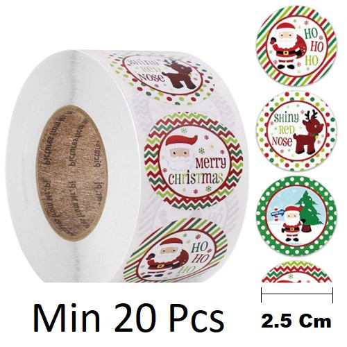 

MC002 Per Pcs Sticker Label Tempel Merry Christmas Bulat D 2.5 cm Seal Packing Bola Garis Santa Xmas