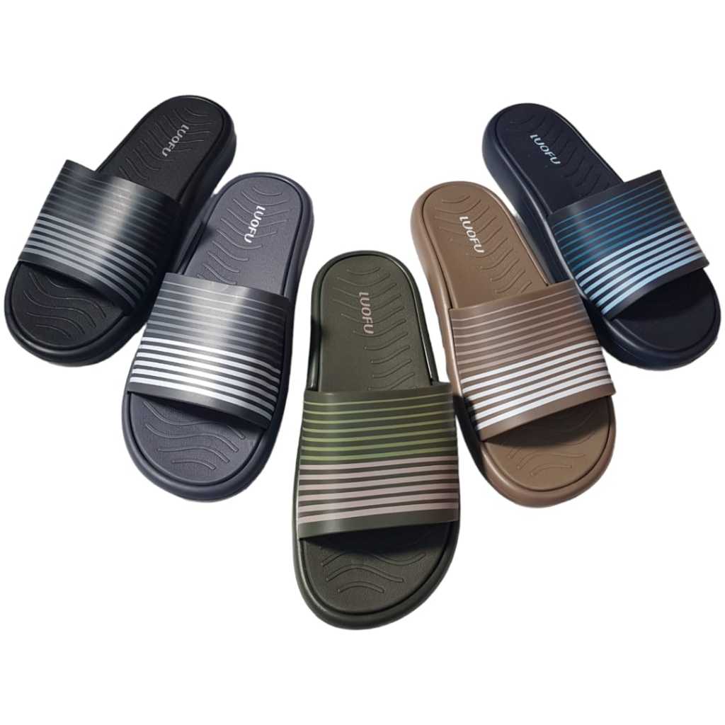 Luofu Sandal Selop Garis Karet Pria Empuk Import E7208M-E51SG (AY3)