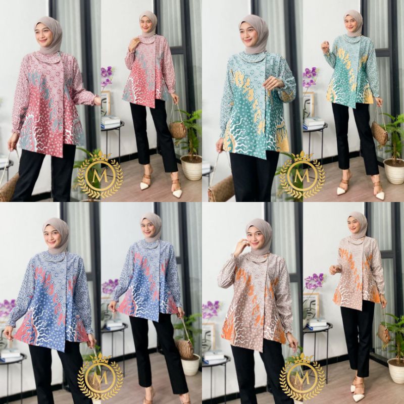 Blouse Batik Atasan Wanita Baju Batik Modern Blouse Rempel Katun