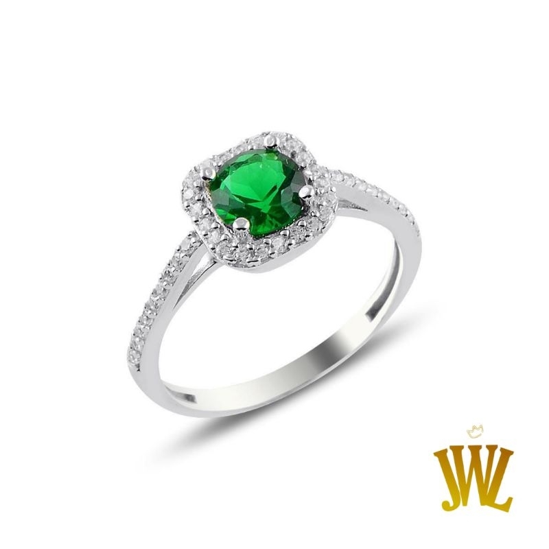 Jewellant - Cincin Persegi Batu Zamrud Perak, Cincin Wanita Perak Silver 925 Asli, Emerald Stone Squ