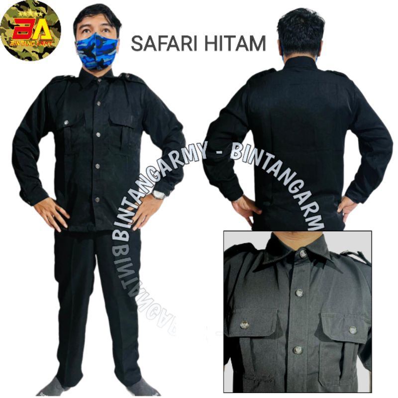 Seragam Safari Panjang Hitam / Baju Satpam / Baju Supir