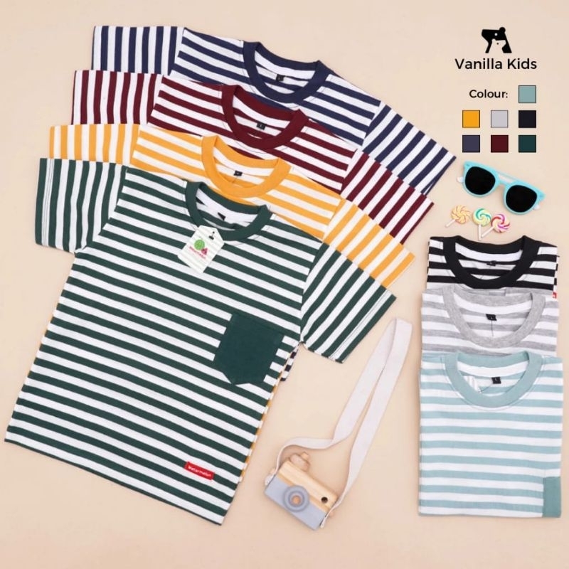 Baju anak laki laki motif salur pocket| Kaos anak perempuan| Kaos anak laki laki bahan cotton combed