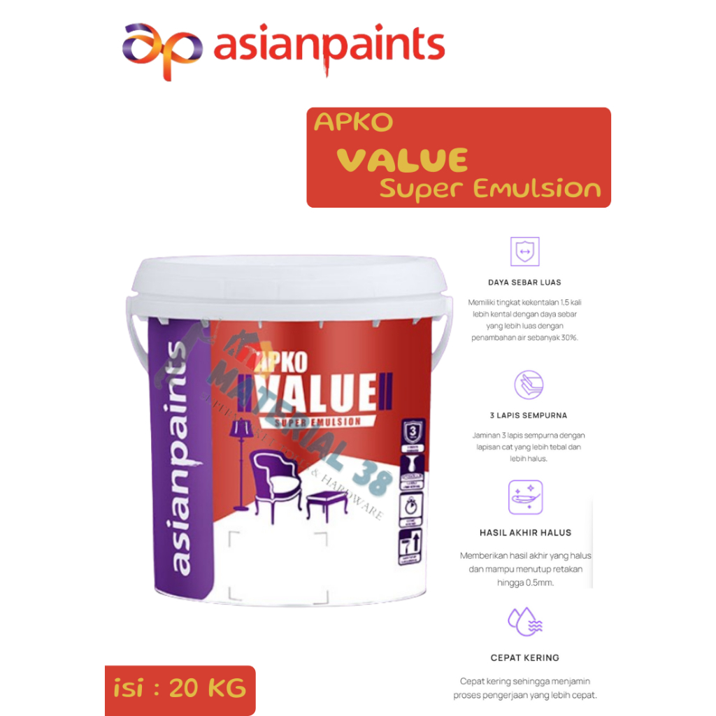 CAT TEMBOK ASIAN PAINT APKO VALUE 25 KG/ PAIL