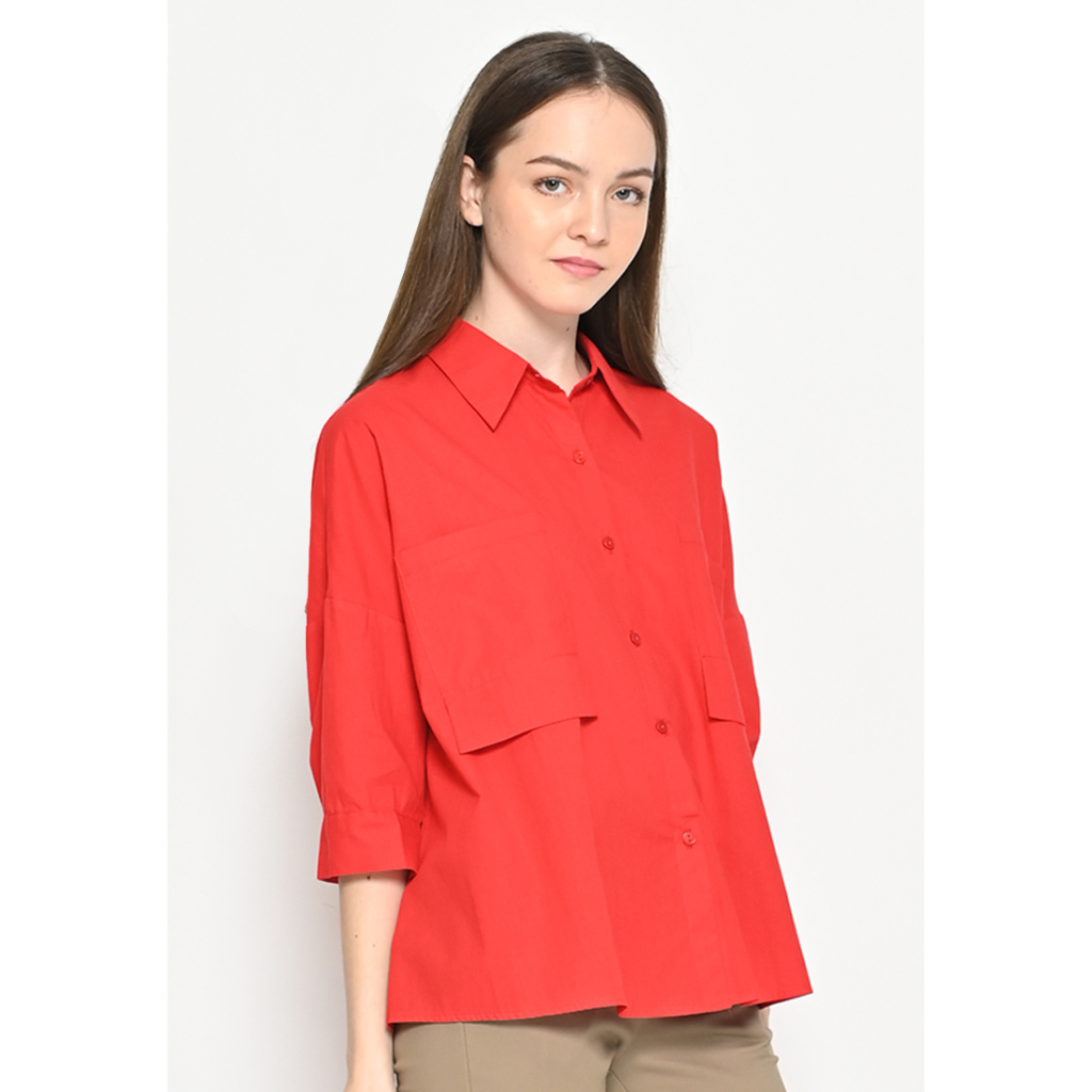 L^More Plain With Pockets Shirt - 214E RED