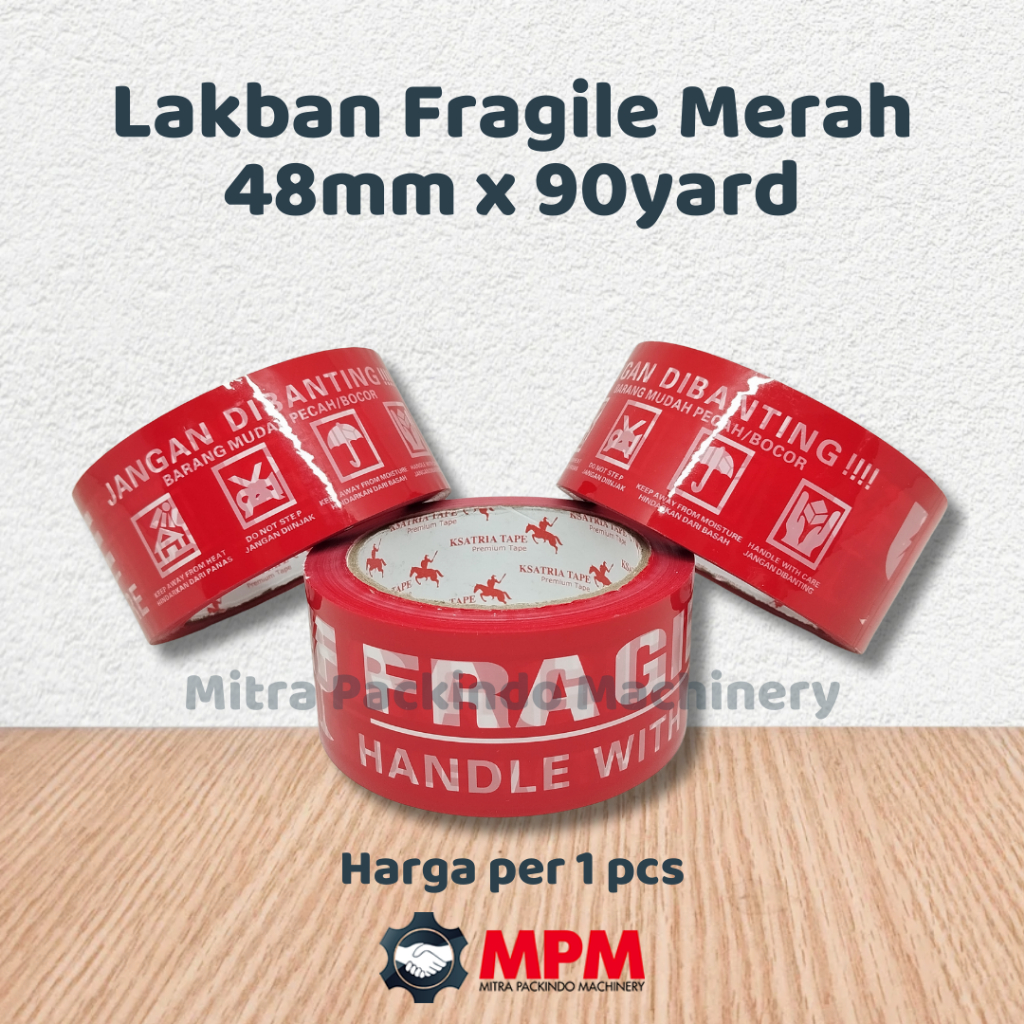 

LAKBAN FRAGILE MERAH 90yard Pecah Belah Selotip Packing Olshop Isolasi Jangan Dibanting 50 90 yard