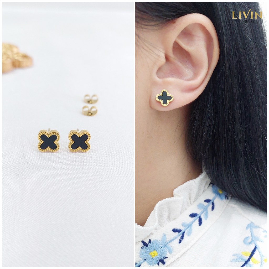 Anting tusuk titanium - anting clover giwang subang titanium wanita - ATT 22 - Anti karat