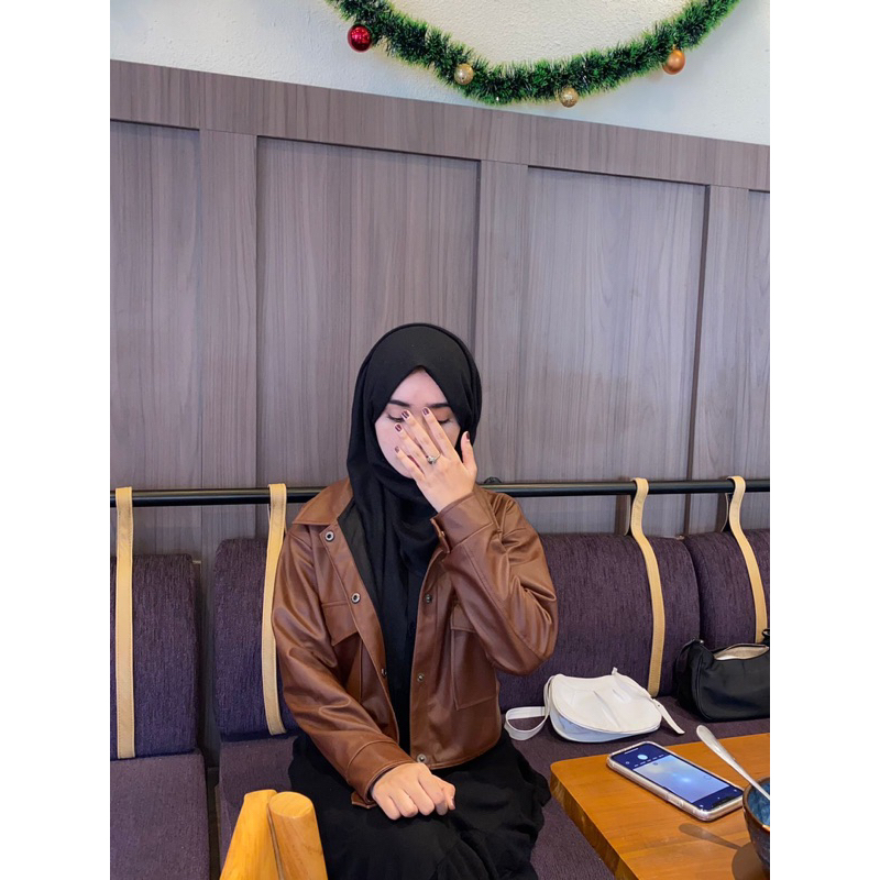 Jacket Leather Crop Bysalwaliya (Brown Edition)