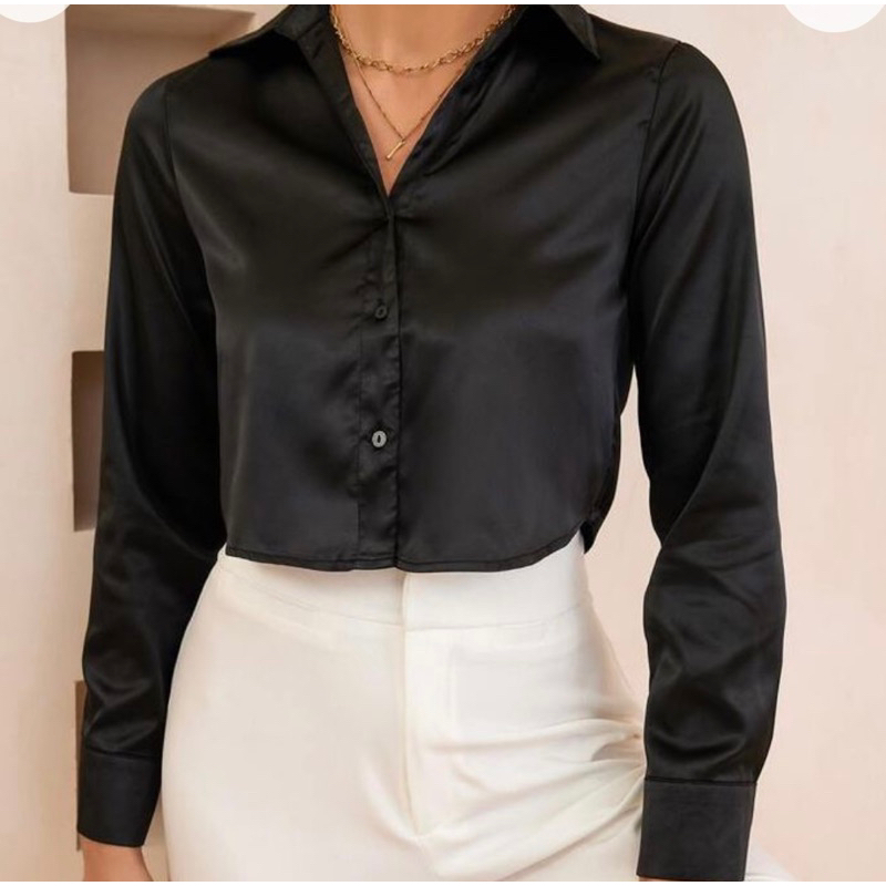 Kemeja Satin / Atasan Satin / Kemeja satin crop / Satin shirt