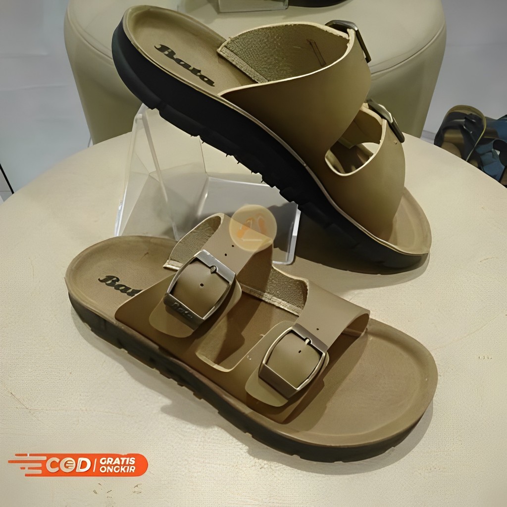 BATA ENERGYZER SANDAL PRIA KULIT SINTETIS LEATHER SOL KARET PREMIUM SANDAL SELOP FLAT SANDAL SLIDE C