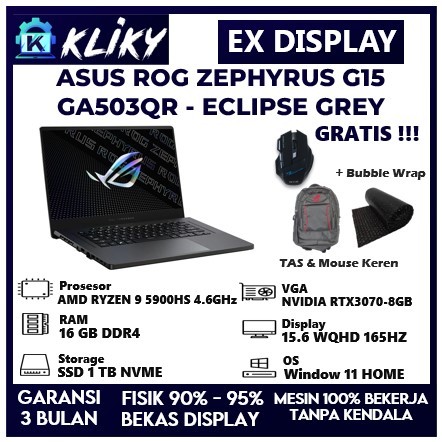 LAPTOP GAMING ASUS ROG ZEPHYRUS G15 AMD RYZEN 9 RTX3070-8GB RAM 16 GB SSD 1 TB LIKE NEW
