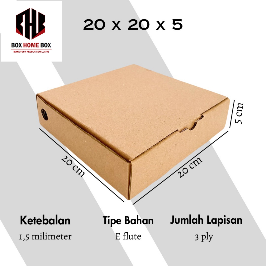 

Kardus Dus Die cut Ukuran 20x20x5 Polos Box Kardus Packaging Tipe Dus Pizza E fluet Tebal