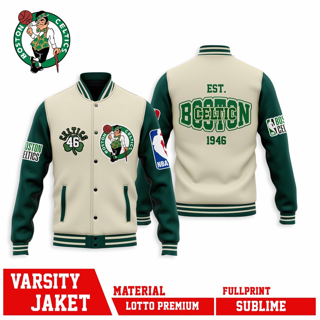 ✨Grosir✨ VARSITY JACKET TEAM BASKETBALL SERIES CELTICS 46 BOSTON 