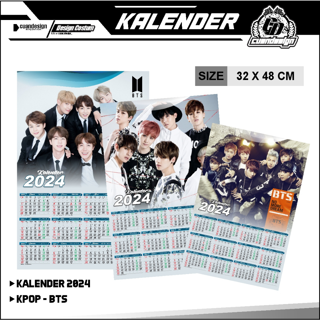 

POSTER KALENDER 2024 MOTIF K-POP BTS UKURAN 32X48CM KIM K-POP BTS