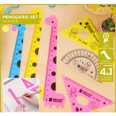 

COD Penggaris Plastik 15cm Set Isi 4 Alat Tulis Sekolah Kantor Karakter Motif Jerapah / Penggaris Matematika Pengaris Garisan
