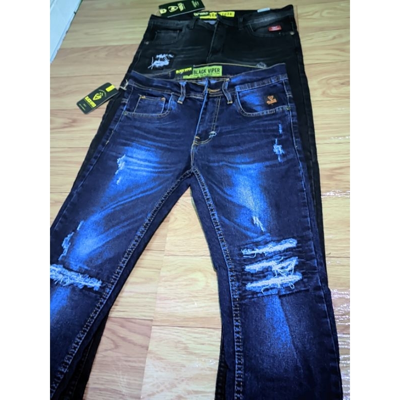 Celana Jeans Black viper & VLG36, Celana jeans sobek Pria