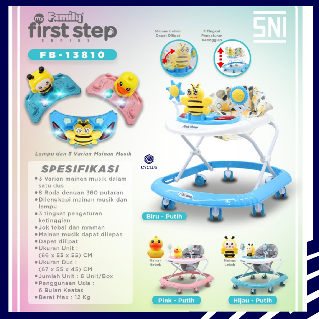 Baby Walker First Step Family Kereta Bayi Perempuan laki Family 13810 Lampu Musik