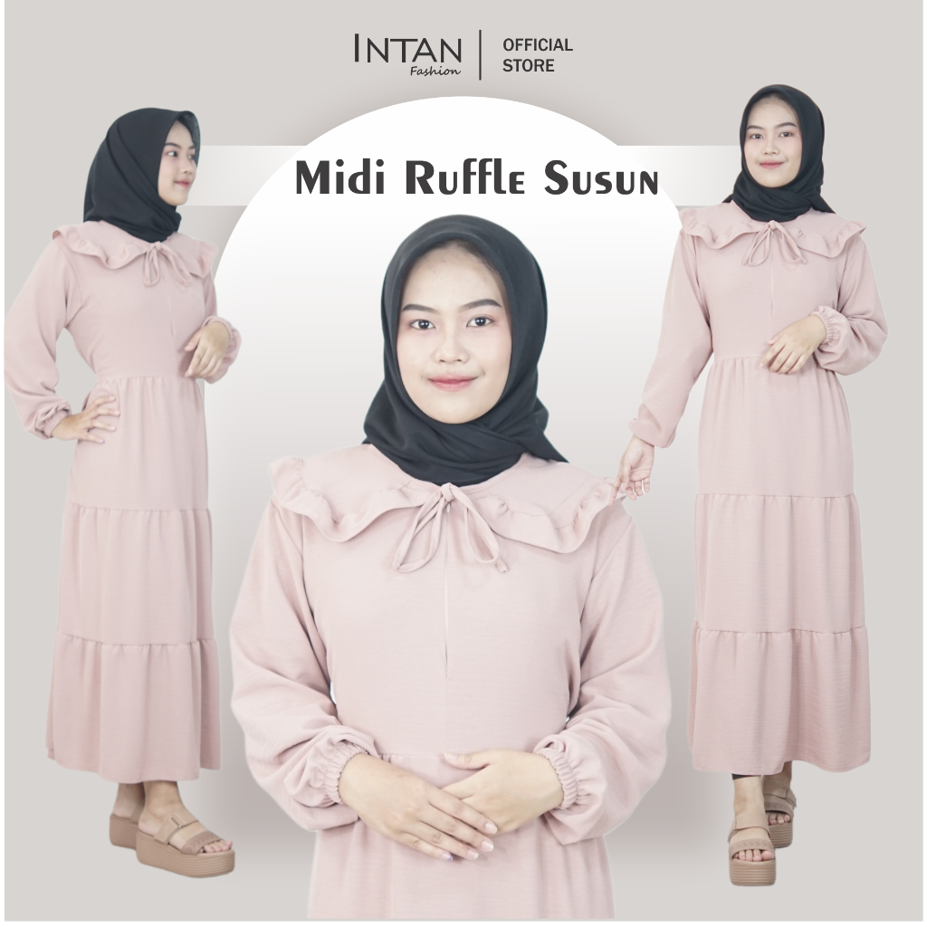 Midi Dress Ruffle Susun / Midi ruffle Crinkle Airflow Intan Fashion