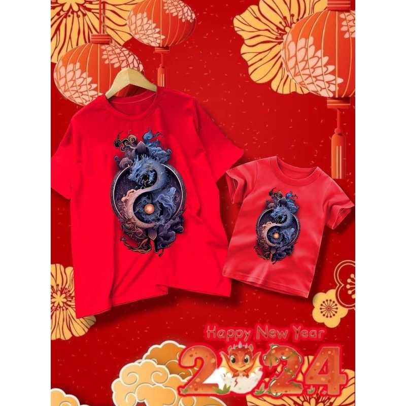 KAOS IMLEK SHIO NAGA KAOS COUPLE IBU ANAK GONG XI FA CAI GAMBAR NAGA UNGU MOTIF DTF