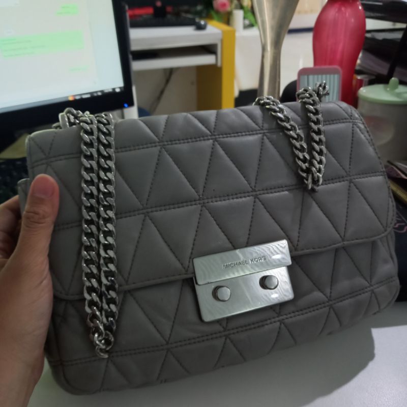 PL Michael K0rs Sloan Garlic Grey Large Sz Genuine Leather MK sloan abu kulit gemoy sz besar