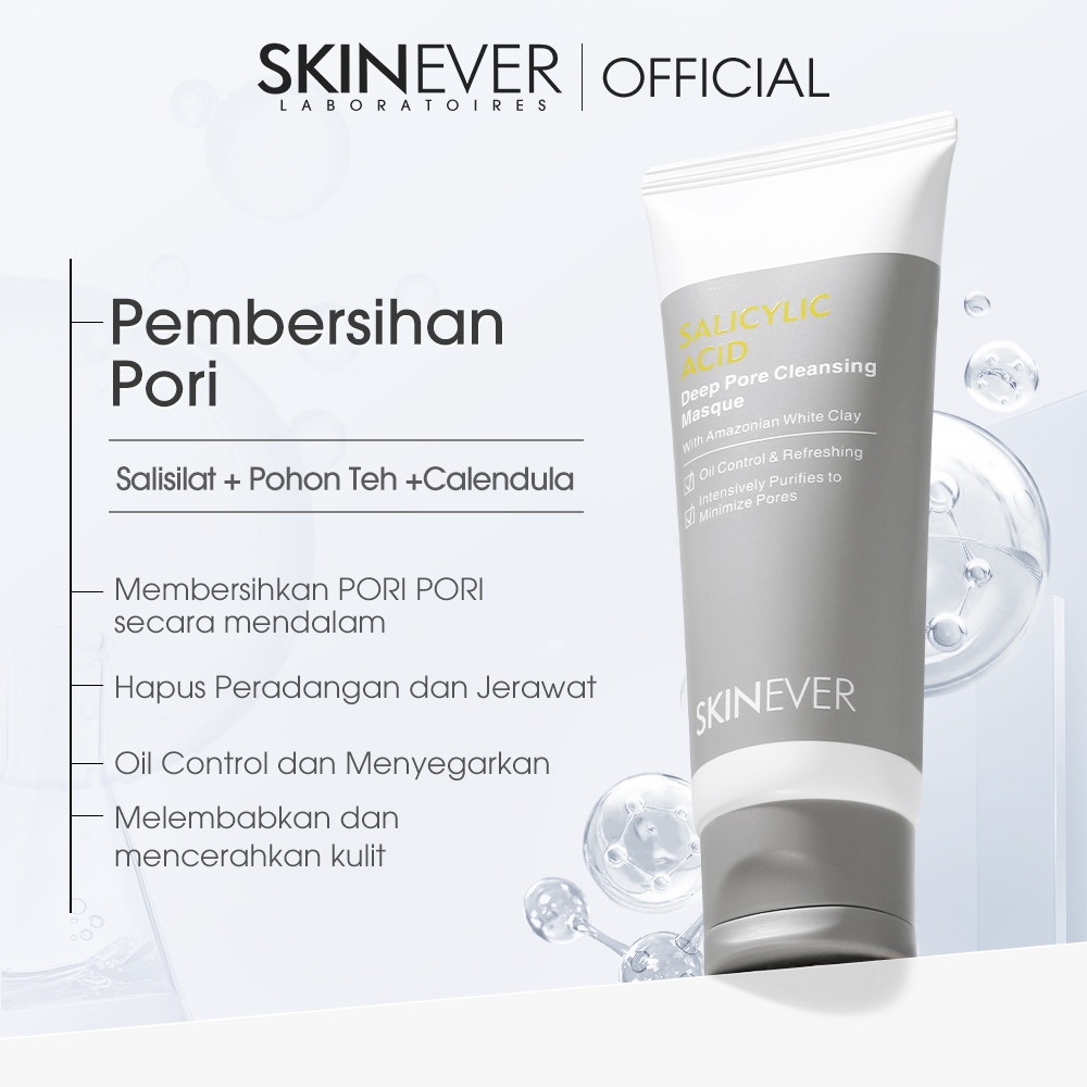 SKINEVER Clay Mask Masker Pembersih Pori Dalam Asam Salisilat Masker Lumpur Pengontrol Minyak Pembersih Dalam 80ML