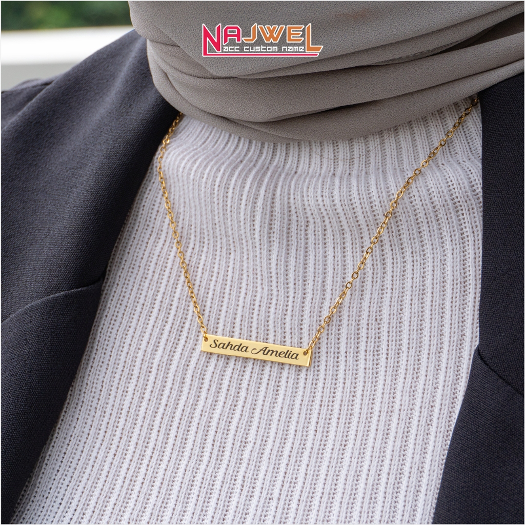 Kalung Ukir Nama Titanium Wanita Anti Karat Rantai Nori Gold 45cm Awet Tahan Lama