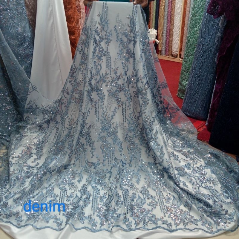 Brokat Tile Payet Sequinn, Bahan dress, Bahan Kebaya