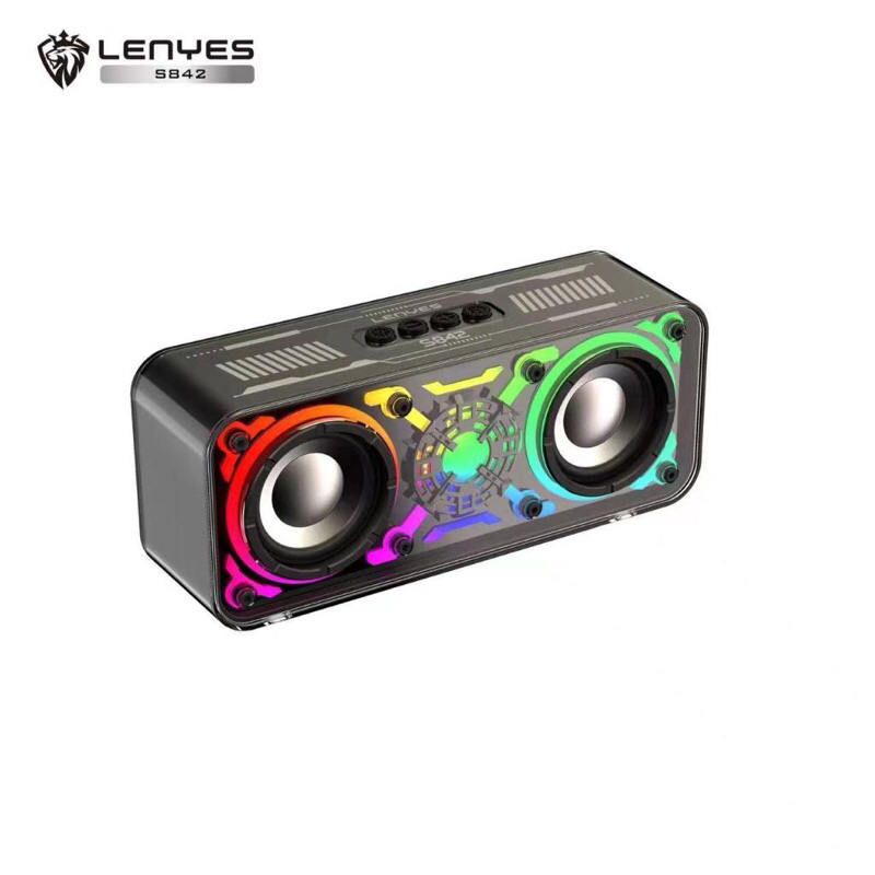 LENYES S842 18W Wireless Speaker Bluetooh 5.3 Transparan RGB LED Light TWS Portable FM Radio