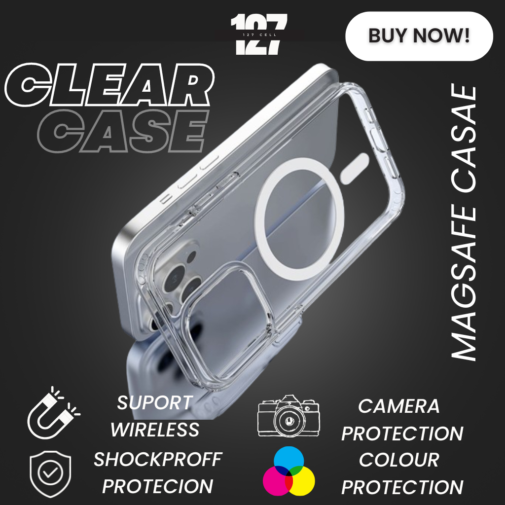 Case Iphone Pelindung Casing Cover Handphone Apple MAGSAFE Magnetic Wireless Charging Charger Bening Clear Anti Kuning transparan Acrylic Full Cover X 11 12 13 14 15 PRO MAX