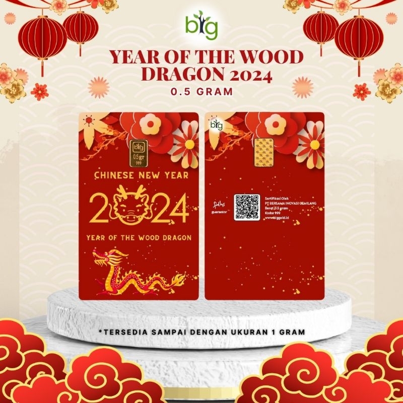 Emas Logam Mulia 24K BIG Gold 0,5 Gram , Edisi Imlek Shio Naga Happy Chinese New Year