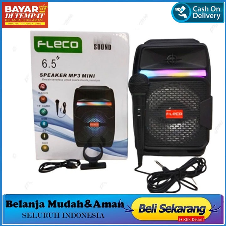 Speaker Bluetooth FLECO 6.5 INCH F-6111 Extra Bass + BONUS Mic With Karaoke Portable Speaker / Speak